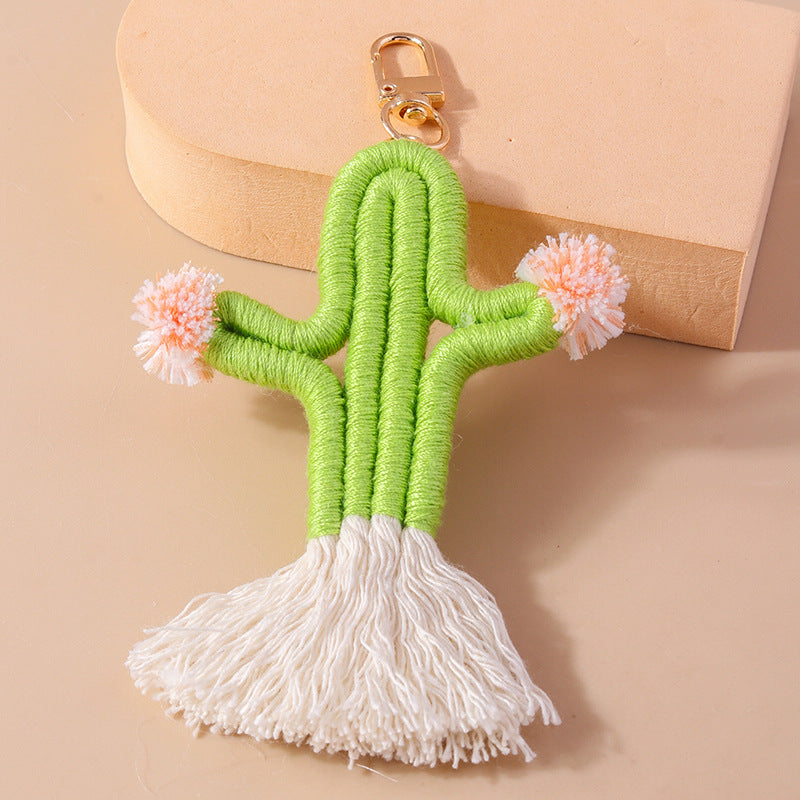 Wholesale Colorful Knitted Plush Tassel Cactus Keychain